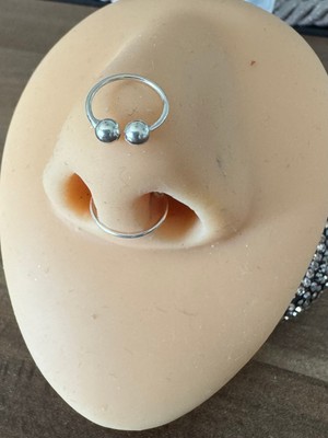 %100 925 Ayar Gümüş Top Uçlu Sıkıştırma Sahte/fake Septum, Piercing /halka Çapı 8 Mm-1 Adet