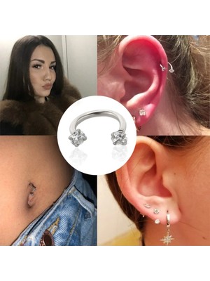 Bylin Zirkon Taşlı Cerrahi Çelik At Nalı / C Piercing - Çap 8mm/1 Adet