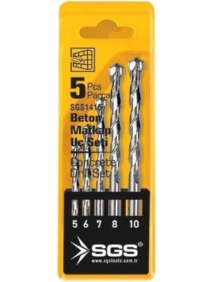 Kuzgun Ticaret 1415 Elmas Beton Matkap Ucu Seti 5 Parça Yüksek Çelik Kalite 5-6-7-8-10 mm