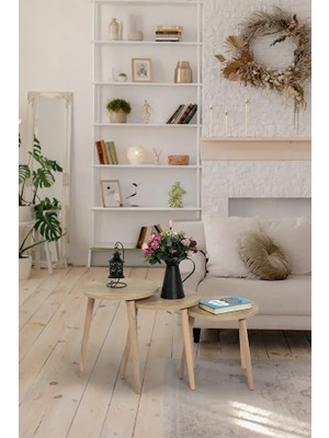 Zigon Sehpa / 3 Adet Sehpa / Servis Sehpası /dekoratif Sehpa / Floara Ring (Beyaz)