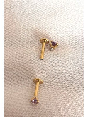Bylin %100 316 L Cerrahi Çelik Mor Tek Taş Dudak/kulak Piercing Takısı/Taş çapı 3mm (Bar Uzunluğu 6mm) -1 Adet