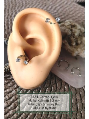 Cerrahi Çelik Zirkon Taşlı At Nalı / C Piercing Seti - 2 Adet