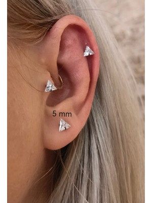 Bylin %100 316 L Cerrahi Çelik Gümüş Renk Uçgen Tek Taş Piercing/Taş Çapı 5mm- Bar Uzunluğu 6mm - 1 Adet