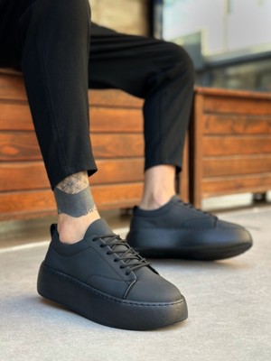 LE11 Bağcıklı Erkek Yüksek Siyah Taban Spor Ayakkabı