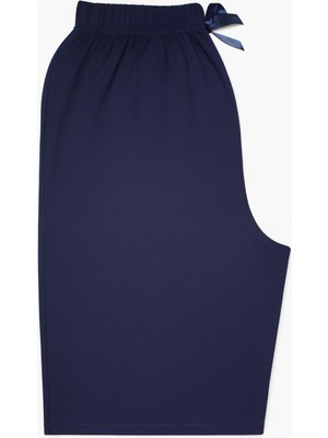 Büyük Beden Kadın Yüksek Bel Yazlık Pijama Altı Uzun Lacivert 5xl