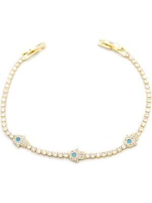 Taşlı Fatıma Ana Eli Bileklik - Altın