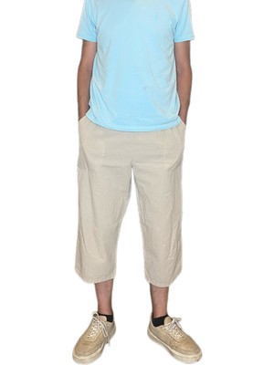 Duxa %100 PAMUK, KETEN KUMAŞTAN BELİ LASTİKLİ VE BAĞCIKLI ERKEK KAPRİ PANTOLON(SOLMA VE ÇEKME YAPMAZ)