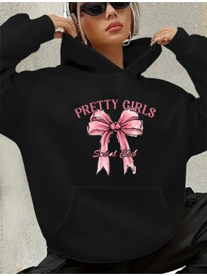 Pertty Gırls Yazı Detay Baskılı Içi Polarlı Kapüşonlu Sweatshirt