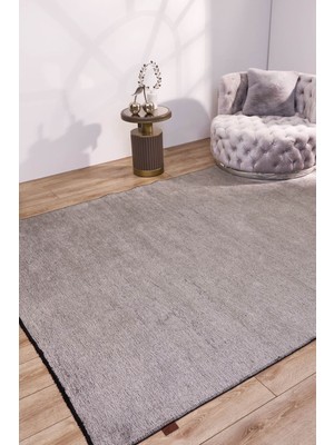 Hare Plus 8912 Açık Gri - Pamuk Şönil Dokuma Halı | Modern Salon Halısı