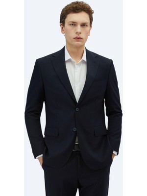 Lacivert Desenli Modern Fit Yün Karışımlı Takım Elbise