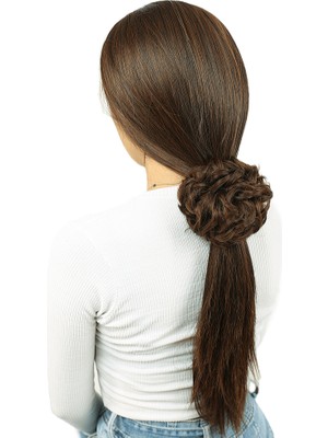 Yoğun Saçlı Lastikli Topuz Toka / Kahve Karamel