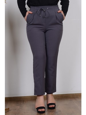 Armine 25KT205 Antrasit Kadın Beli Lasrikli Havuç Kesim Kumaş Pantolon
