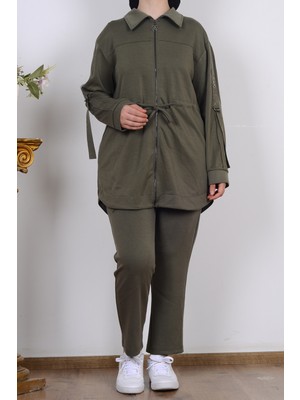 Armine 25KT604 Haki Kadın Taş Işlemeli Belden Bağlamalı Iki Iplik Takım