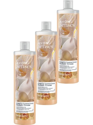 Avon Senses Simply Luxurious Beyaz Şeftali ve Vanilya Kokulu Krem Duş Jeli 500 Ml. Üçlü Set