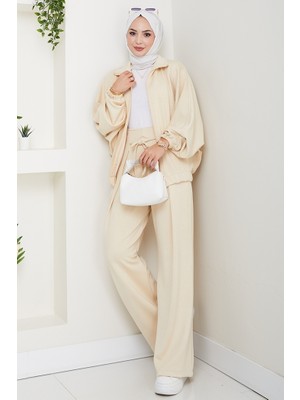 Fermuarlı Oversize Takım 1595 - Bej