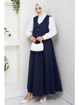 Ikili Gabardin Yelek Etek Takım 1400  - Lacivert