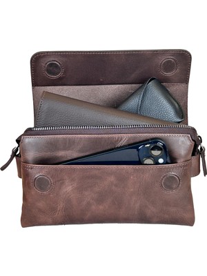 Hakiki Deri El Çantası Mıknatıs Kapaklı