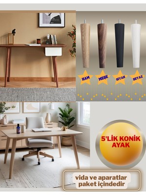 70 cm 5'lik  Masa Sehpa Ayağı Beyaz- Siyah-Ham-Meşe