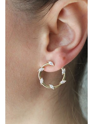 Vıp Çelik 14K Altın Kaplama Damla Zirkon Taşlı Çember Model Küpe