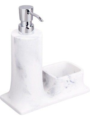System Banyo Aksesuarları Tezgah Üstü Deterjanlık Ve Süngerlik Mermer Desenli|Krom 216x102x195 mm