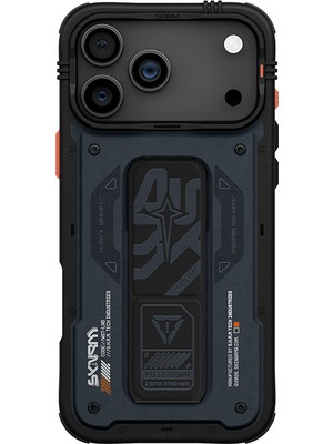 iPhone 17 Pro Uyumlu Kılıf Desenli Airbag Tasarımlı Standlı Skinarma Aegis Kapak Lacivert