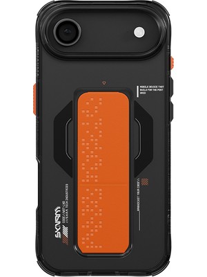 iPhone 17 Air Uyumlu Kılıf M-Safe Şarj Özellikli Airbag Tasarımlı Standlı Skinarma Haxa Kapak Füme