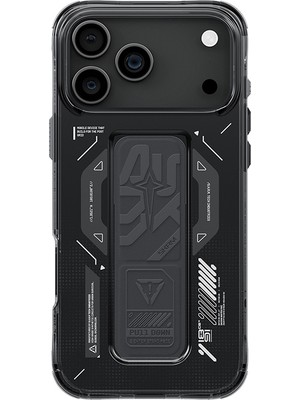 iPhone 17 Pro Max Kılıf M-Safe Uyumlu Teknoloji Desenli Skinarma Helio Mag Charge Standlı Kapak Füme
