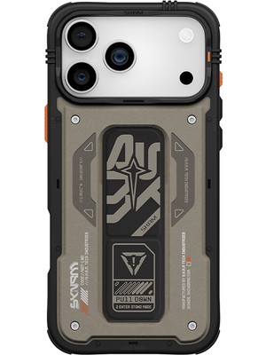 iPhone 17 Pro Uyumlu Kılıf Desenli Airbag Tasarımlı Standlı Skinarma Aegis Kapak Gri