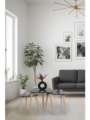 Flora Roll Sehpa Ahşap Ayaklı Üçlü Zigon