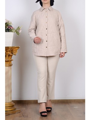 Armine 25KT542 Bej Kadın Düğmeli Gömlek Tipi Ceket