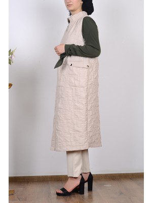 Armine 25KT536 Bej Kadın Sıfır Kol Cepli Yelek