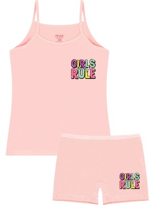 Öts Kız Çocuk Atlet Boxer Likralı Somon Girls Rule (%96 Pamuk - %4 Elastan)