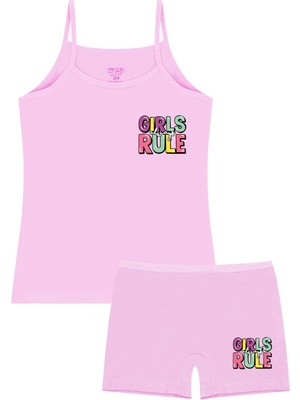 Öts Kız Çocuk Atlet Boxer Likralı Pembe Girls Rule (%96 Pamuk - %4 Elastan)