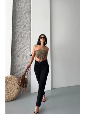 Mom Fit Enzim Taş Yıkama Jeans Pantolon Siyah D2006