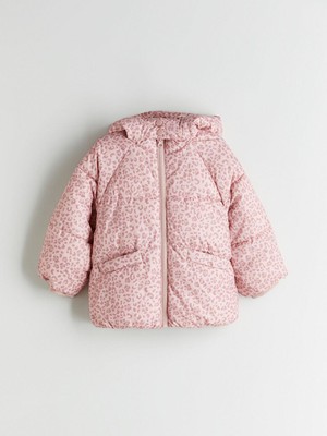 LC Waikiki Kapüşonlu Kız Çocuk Mont W5 Leopar Desenli %100 Polyester Uzun Kollu