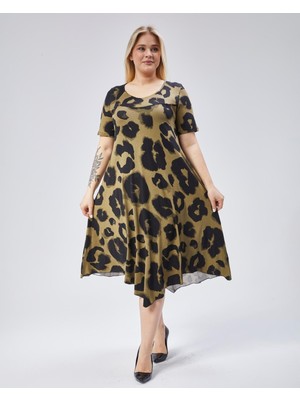 Kadın Büyük Beden Siyah, Yıkamalı Denim Kumaş, Çift Çepli, Kısa Kol Kot Elbise 65N39155