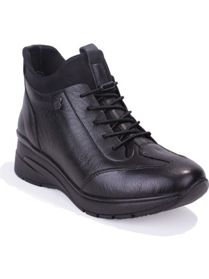 Dagoster DZA07-13091535 Siyah Ortopedik Günlük Düz Topuk Deri Kadın Bot