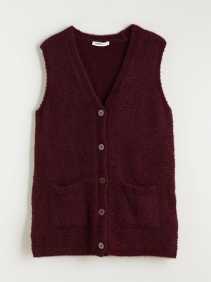 Büyük Beden V Yaka Kadın Pelüş Yelek  (W5)