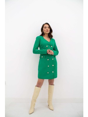 Markano Gold Düğmeli Ceket Elbise