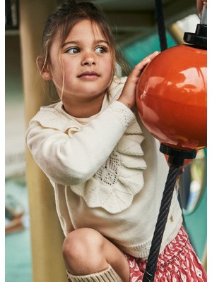 Mayoral Kız Çocuk Örme Kazak | Krem Renk, Fırfır Detaylı (4-10 Yaş)