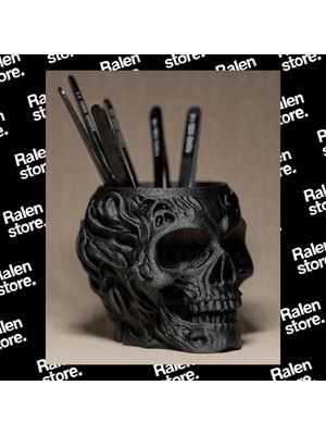 Ralen Gotik Siyah Kafatası Temalı Kalemlik | 10CM | Siyah ( Yüksek Kalite 3D Baskı Pla )