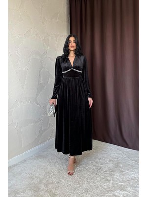 Markano Göğüs Altı Taşlı Elbise