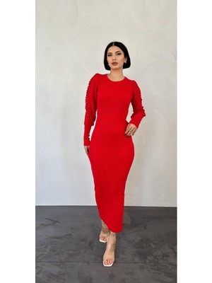 Markano Kolları Örgülü Triko Elbise