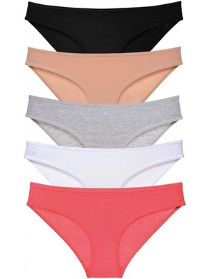 5 Adet Süper Eko Set Likralı Kadın Slip Külot Siyah Ten Gri Beyaz Fuşya