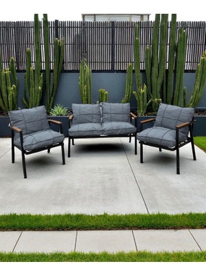 Dekoroom's 2+1+1 Zen Bahçe Takımı, Balkon, Bahçe, Cafe Mobilyası, Pofuduk Metal Çay Seti