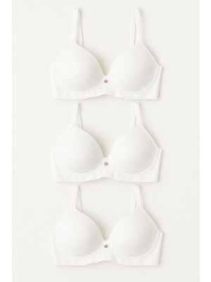 Lazer Kesim Hafif Destekli Ekru Sütyen 3’lü Set – Şık ve Rahat