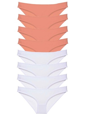 8 Adet Eko Set Likralı Kadın Slip Külot Pudra Beyaz