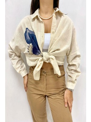 Markano Taş Işlemeli Keten Gömlek