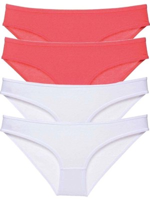 4 Adet Eko Set Likralı Kadın Slip Külot Fuşya Beyaz