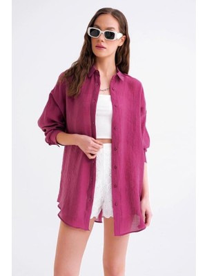4667 Kadın Ince Oversize Modal Gömlek Bordo